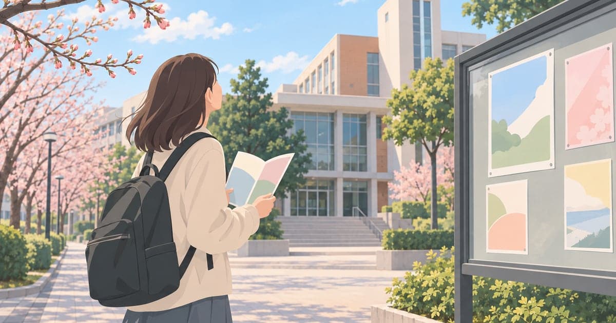 釧路の大学進学を控えた受験生の春の様子を描いた、学校教育の進路がわかるイラスト。